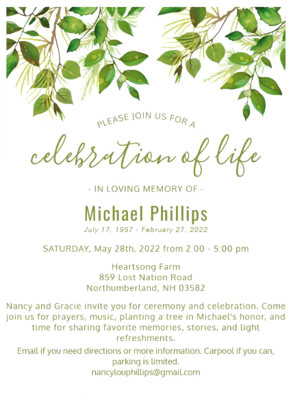 invitation to the Celebration of Life for Michael